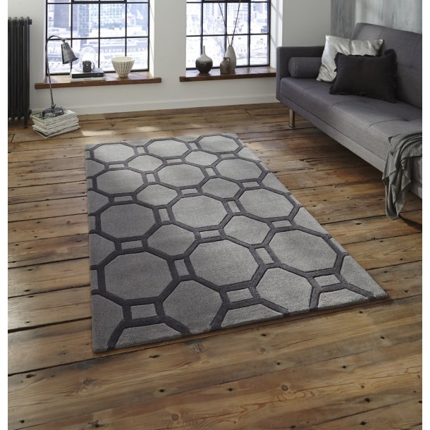  Elegant Grey Hexagon Wool Rug - Modern Geometric Design - Multiple Sizes