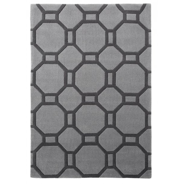  Elegant Grey Hexagon Wool Rug - Modern Geometric Design - Multiple Sizes