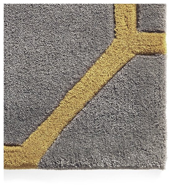 Modern Grey & Yellow Wool Rug - Geometric Honeycomb Design - Multiple Sizes