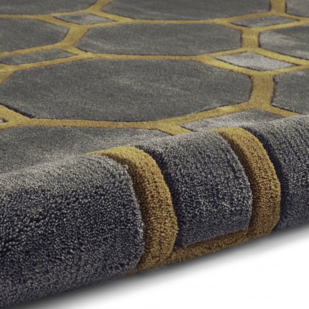 Modern Grey & Yellow Wool Rug - Geometric Honeycomb Design - Multiple Sizes