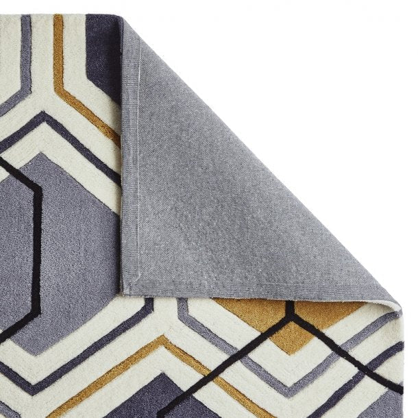 Contemporary Grey & Yellow Hexagon Rug - Geometric Pattern - Multiple Sizes