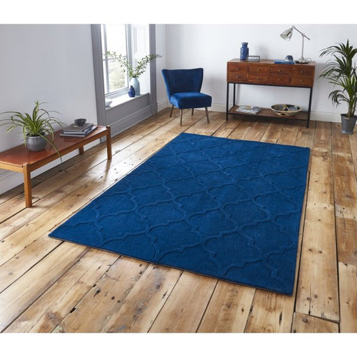 Navy Moroccan Trellis Area Rug - Bold Geometric Pattern - Multiple Sizes