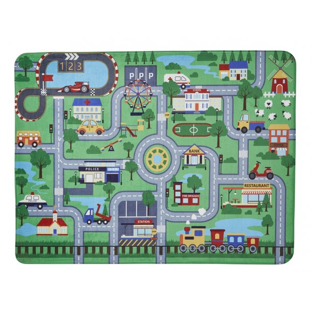 Green City Traffic Kids' Play Rug - Interactive Road Map Design - Multiple Sizes