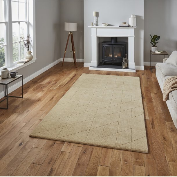 Elegant Beige Wool Area Rug – Minimalist Geometric Design – Premium 100% Wool – Multiple Sizes