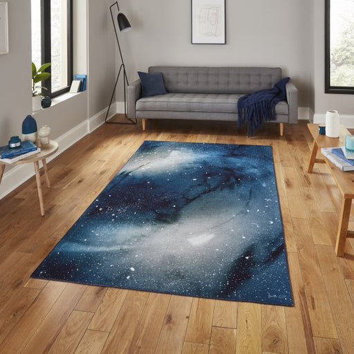 Galaxy Night Sky Area Rug - Navy Blue Space-Inspired Design - Multiple Sizes Available