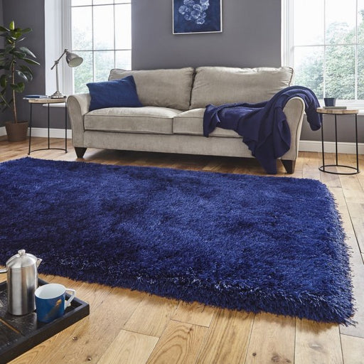 Elegant Dark Navy Shaggy Rug – Luxurious High-Pile in Deep Blue – Multiple Sizes