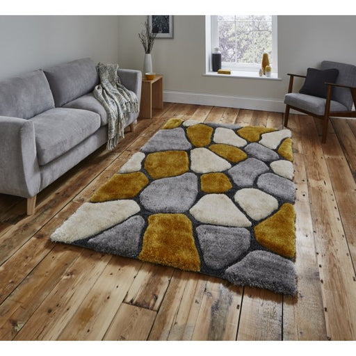 Modern Grey & Yellow Pebble Shaggy Rug - Luxurious High-Pile for Contemporary Living