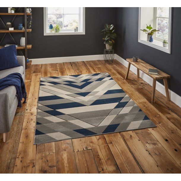 Bold Grey & Blue Chevron Area Rug - Modern Geometric Design - Multiple Sizes