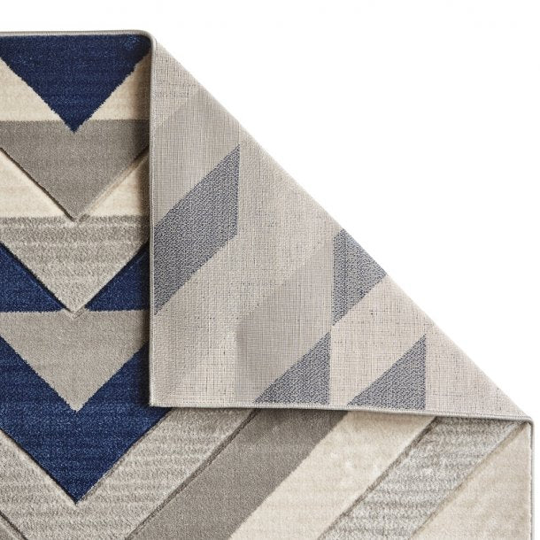 Bold Grey & Blue Chevron Area Rug - Modern Geometric Design - Multiple Sizes