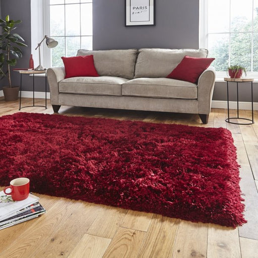 Luxurious Ruby Red Shaggy Area Rug – Plush High-Pile Texture – Multiple Sizes