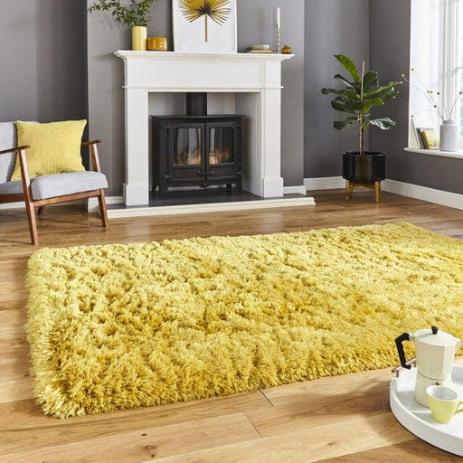 Luxurious Yellow Shaggy Area Rug – Plush High-Pile Texture – Multiple Sizes 