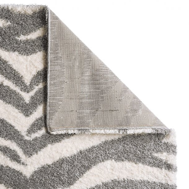 Stylish Ivory & Grey Zebra Print Shaggy Rug – Luxurious Soft Texture – Multiple Sizes