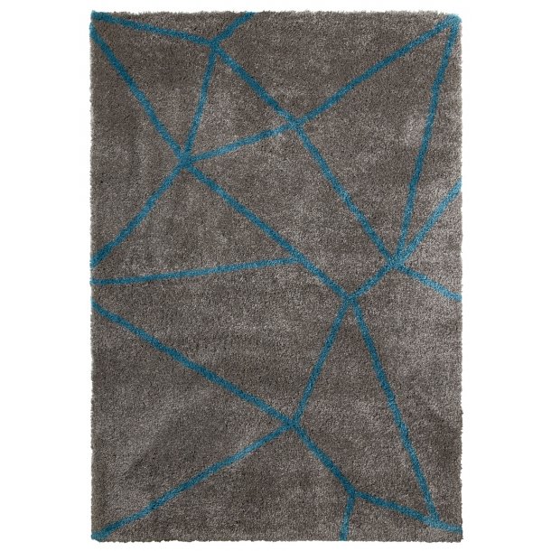 Elegant Grey & Blue Abstract Line Shaggy Rug – Soft High-Pile Comfort – Multiple Sizes