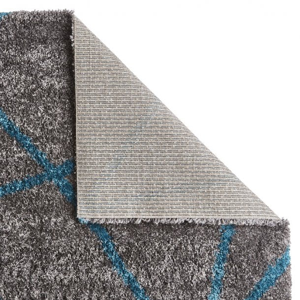 Elegant Grey & Blue Abstract Line Shaggy Rug – Soft High-Pile Comfort – Multiple Sizes