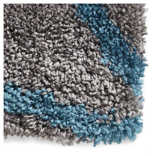 Elegant Grey & Blue Abstract Line Shaggy Rug – Soft High-Pile Comfort – Multiple Sizes