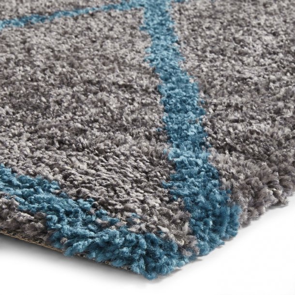 Elegant Grey & Blue Abstract Line Shaggy Rug – Soft High-Pile Comfort – Multiple Sizes