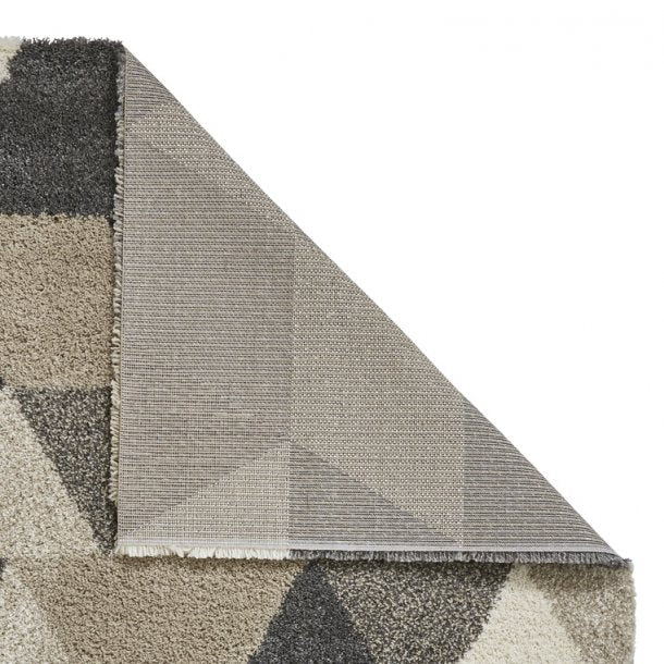 Modern Beige & Grey Geometric Shaggy Rug – Soft Plush Texture – Multiple Sizes