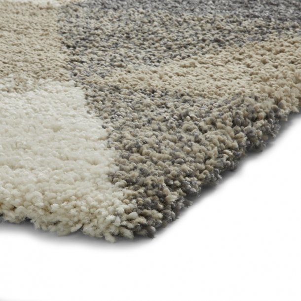 Modern Beige & Grey Geometric Shaggy Rug – Soft Plush Texture – Multiple Sizes