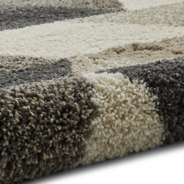 Modern Beige & Grey Geometric Shaggy Rug – Soft Plush Texture – Multiple Sizes