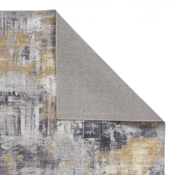 Abstract Grey & Yellow Area Rug - Modern Distressed Design - Multiple Sizes