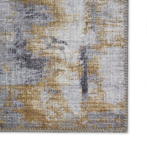 Abstract Grey & Yellow Area Rug - Modern Distressed Design - Multiple Sizes