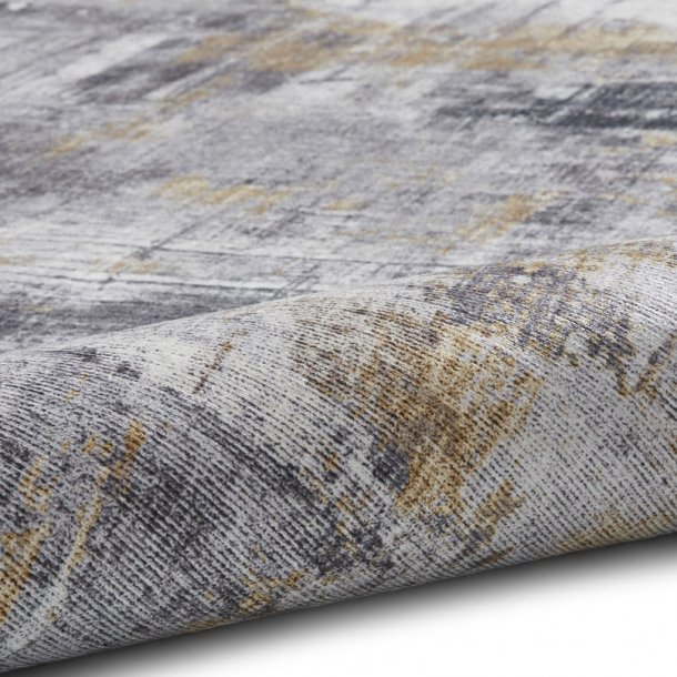 Abstract Grey & Yellow Area Rug - Modern Distressed Design - Multiple Sizes