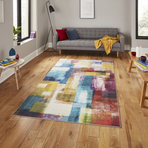 Bold Multicolored Abstract Pattern Polypropylene Area Rug – Multiple Sizes