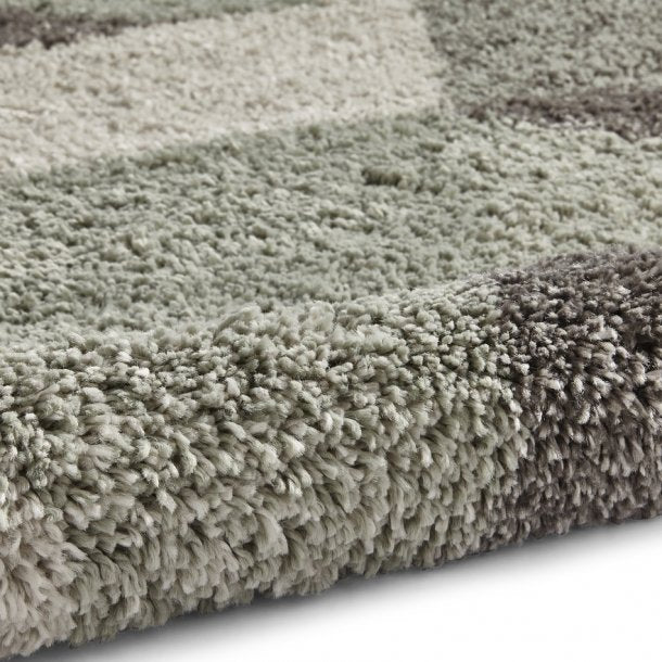 Modern Grey & Aqua Green Geometric Shaggy Rug – Soft Polypropylene Blend – Multiple Sizes