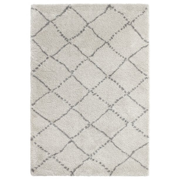 Plush Cream & Grey Diamond Shaggy Rug – Cozy Modern Design – Multiple Sizes