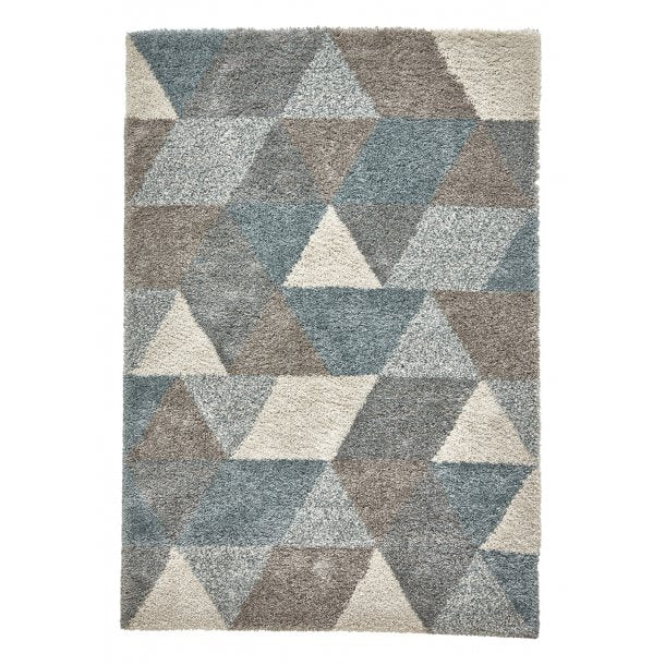 Elegant Grey & Teal Geometric Shaggy Rug – Contemporary Design – Multiple Sizes