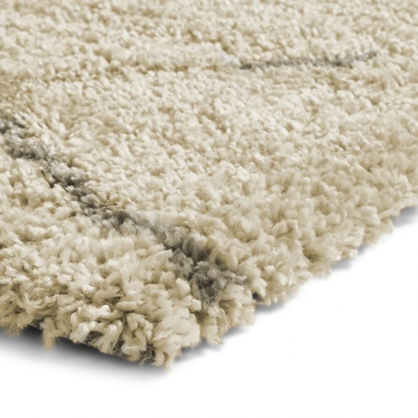 Plush Cream & Grey Diamond Shaggy Rug – Cozy Modern Design – Multiple Sizes