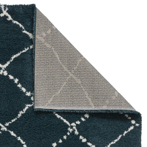 Elegant Teal & Cream Diamond Lattice Shaggy Rug – Soft High-Pile Comfort – Multiple Sizes