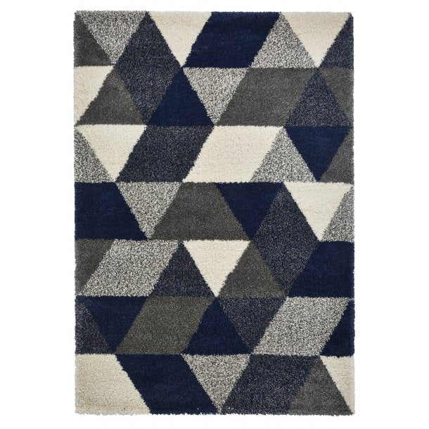 Modern Grey & Navy Triangular Geometric Shaggy Rug – Soft Polypropylene Blend – Multiple Sizes