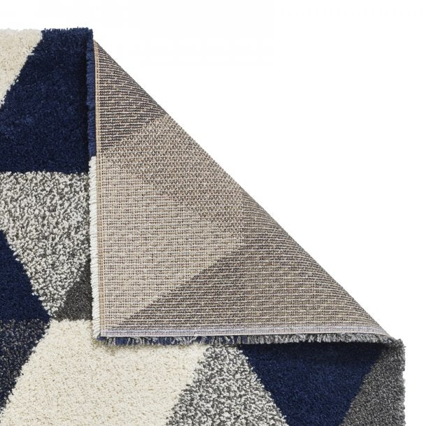 Modern Grey & Navy Triangular Geometric Shaggy Rug – Soft Polypropylene Blend – Multiple Sizes