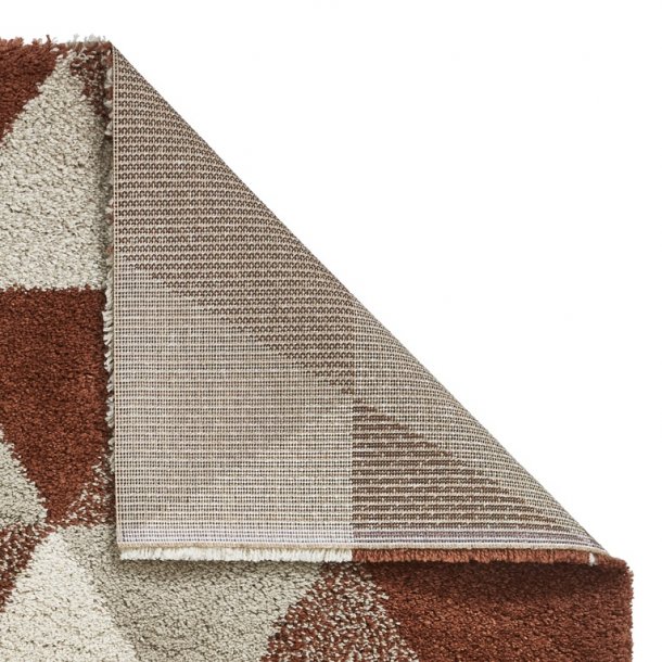 Bold Beige & Rust Geometric Shaggy Rug – Modern 3D Design – Multiple Sizes