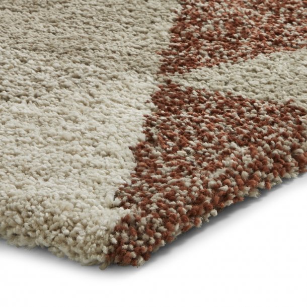 Bold Beige & Rust Geometric Shaggy Rug – Modern 3D Design – Multiple Sizes