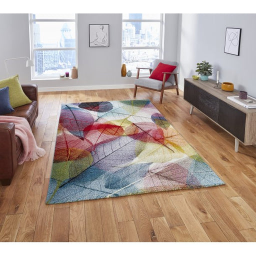 Vibrant Multicolored Leaf Pattern Area Rug – Nature-Inspired Design – Multiple Sizes