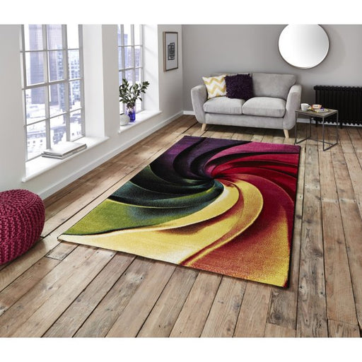 Vibrant Multicolored Swirl Pattern Rug – Dynamic Abstract Design – Multiple Sizes