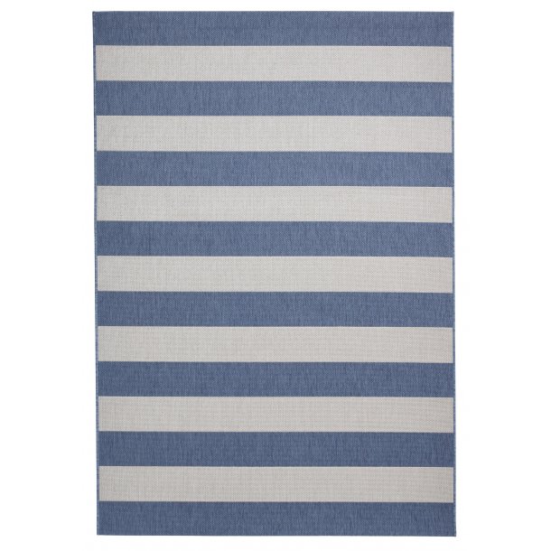 Chic Blue & Light Beige Outdoor Striped Area Rug – Multiple Sizes