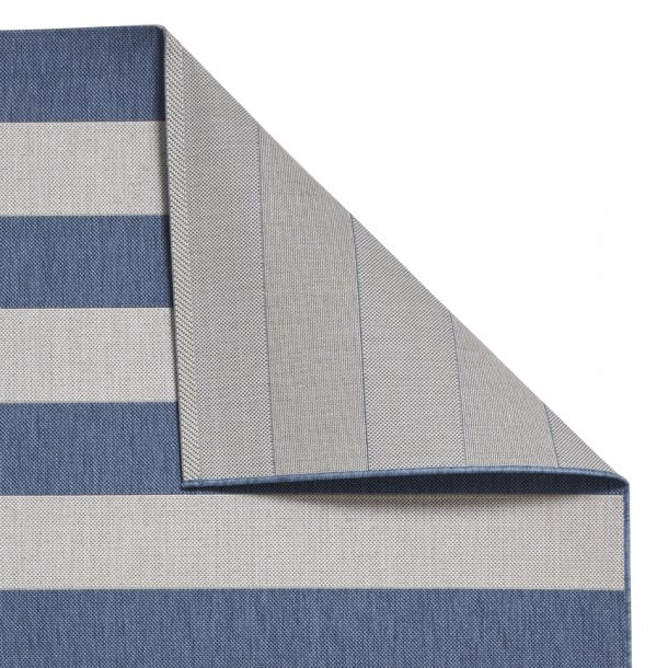 Chic Blue & Light Beige Outdoor Striped Area Rug – Multiple Sizes