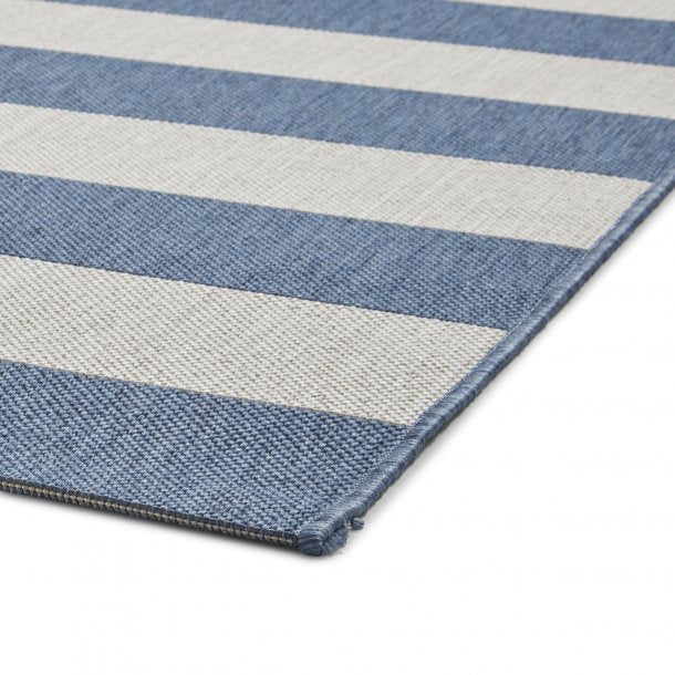 Chic Blue & Light Beige Outdoor Striped Area Rug – Multiple Sizes