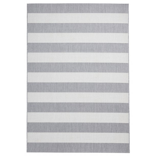 Stylish Grey & Light Beige Outdoor Striped Area Rug – Multiple Sizes