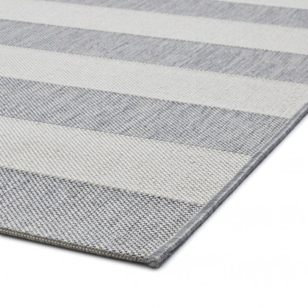 Stylish Grey & Light Beige Outdoor Striped Area Rug – Multiple Sizes