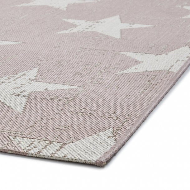 Charming Rose Pink & Cream Star Pattern Indoor-Outdoor Rug – Soft Weather-Resistant Design – Multiple Sizes