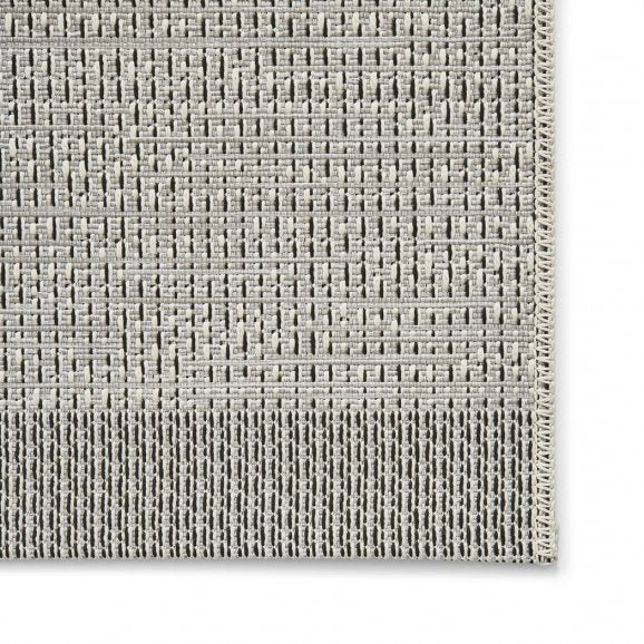 Outdoor Grey & Black Woven Patio Rug - Modern Design - Weather-Resistant - Multiple Sizes