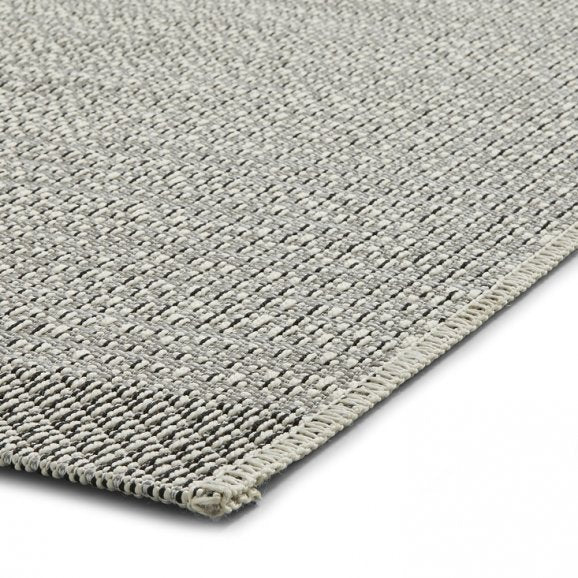 Outdoor Grey & Black Woven Patio Rug - Modern Design - Weather-Resistant - Multiple Sizes