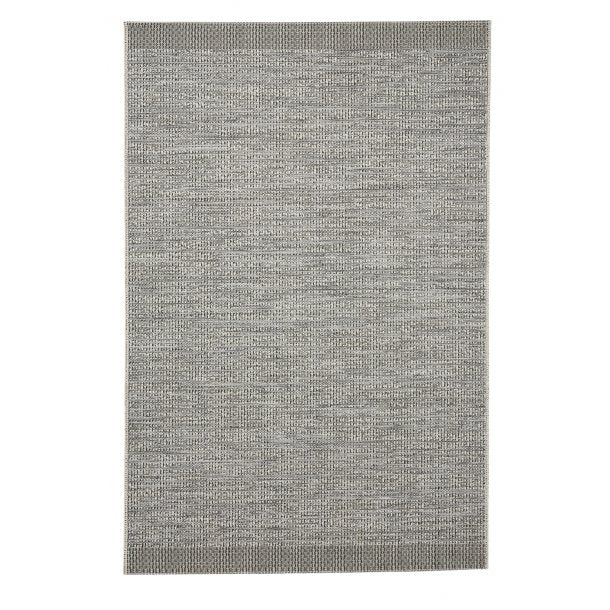 Outdoor Silver & Black Woven Patio Rug - Modern Weather-Resistant Design - Multiple Sizes