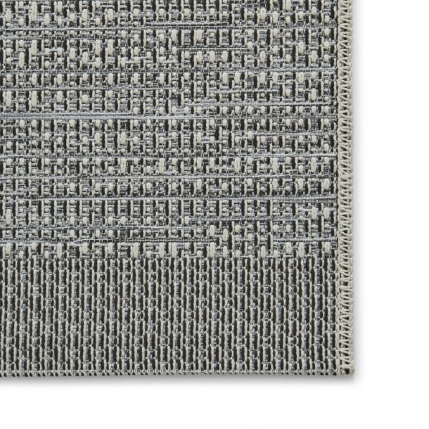 Outdoor Silver & Black Woven Patio Rug - Modern Weather-Resistant Design - Multiple Sizes