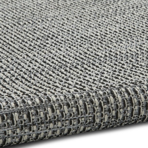 Outdoor Silver & Black Woven Patio Rug - Modern Weather-Resistant Design - Multiple Sizes