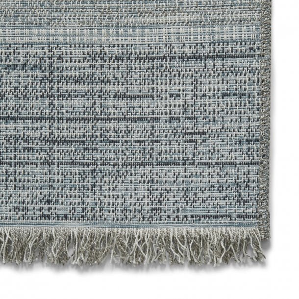 Outdoor Beige & Blue Woven Patio Rug - Stylish Weather-Resistant Design - Multiple Sizes